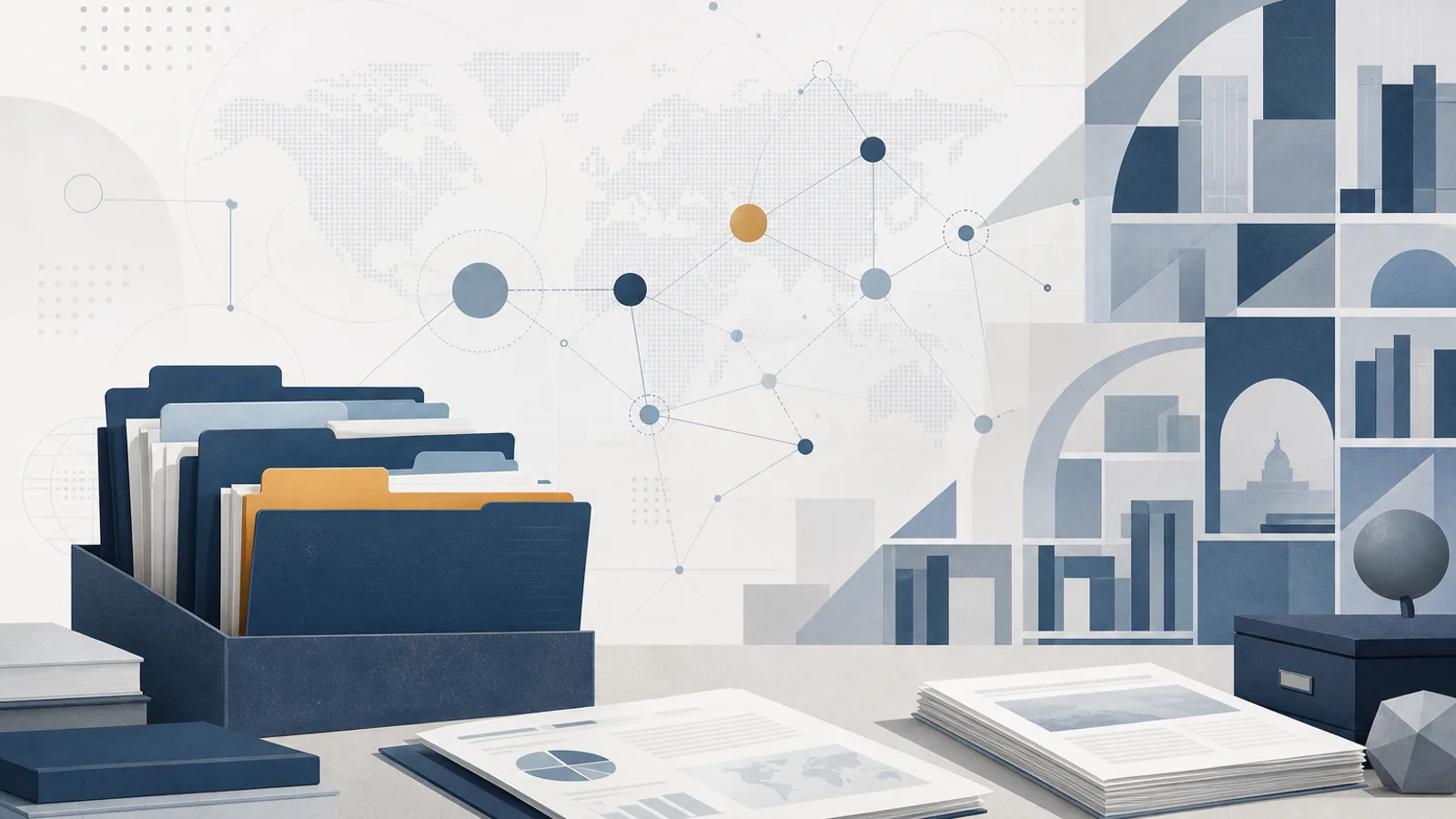 Illustration of research documents and careful information review