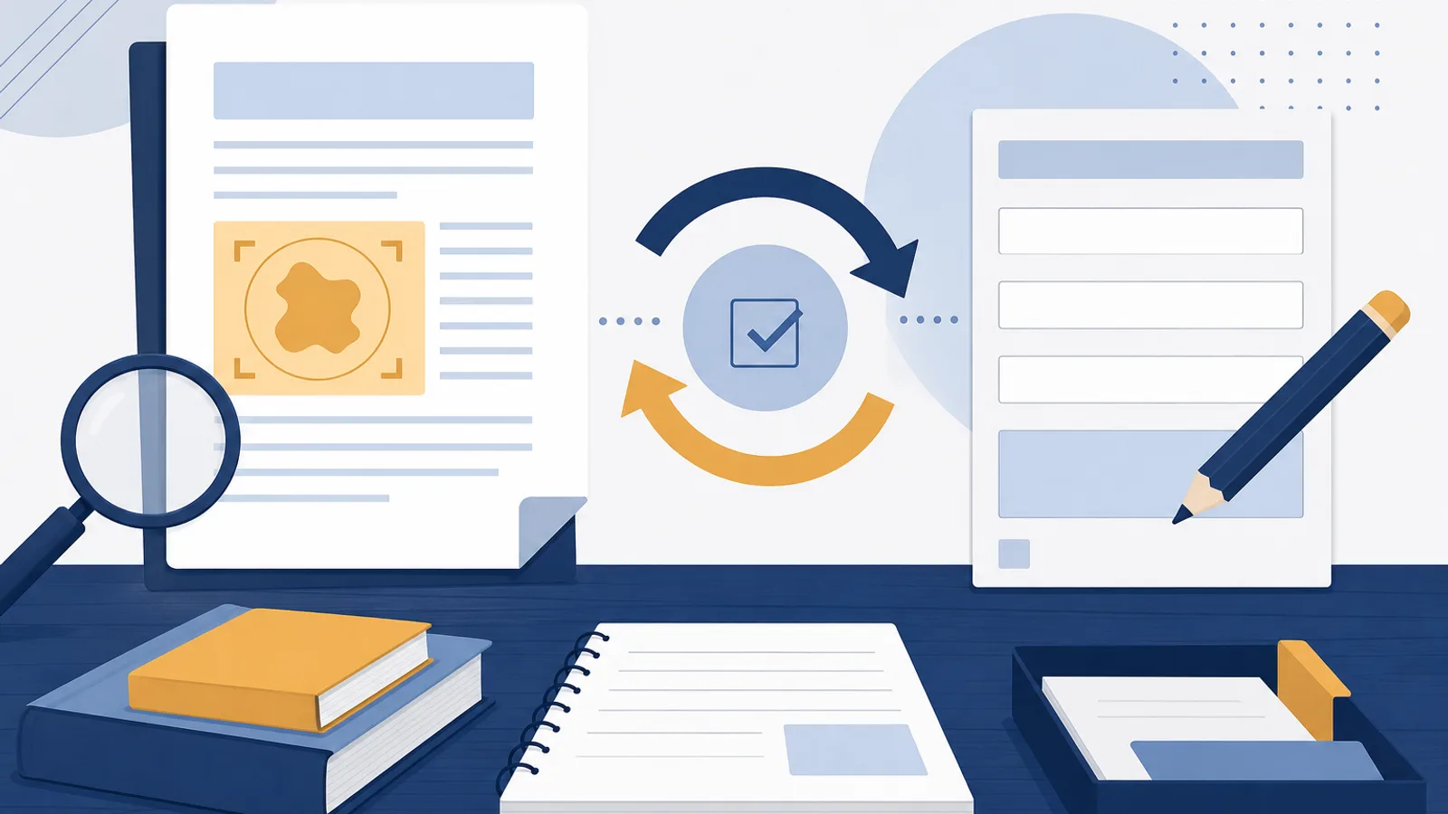 Illustration of document review and careful information handling